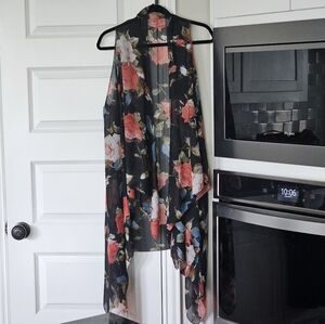 Floral Sheer Black Sharkbite Hem Vest Size M/L